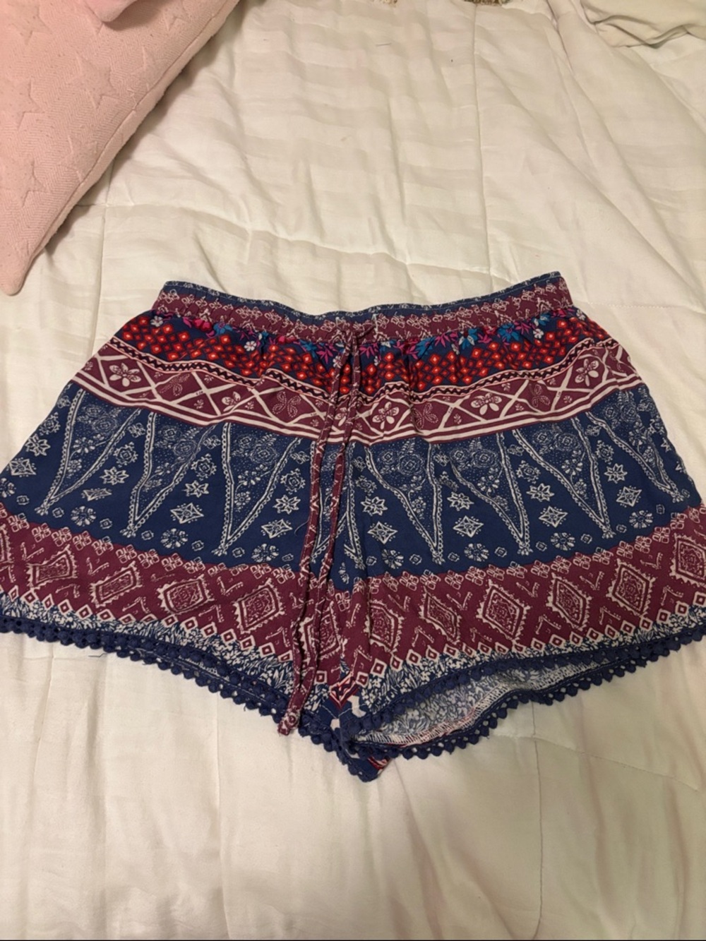 Hollister High-Waist Boho Print Shorts - Blue & Burgundy